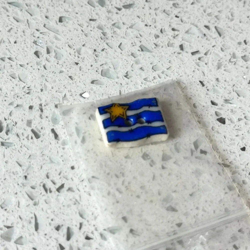 Vintage Sm Flag Blue Handmade 2 Hole Rectangle Sewing Button Craft DIY Notions